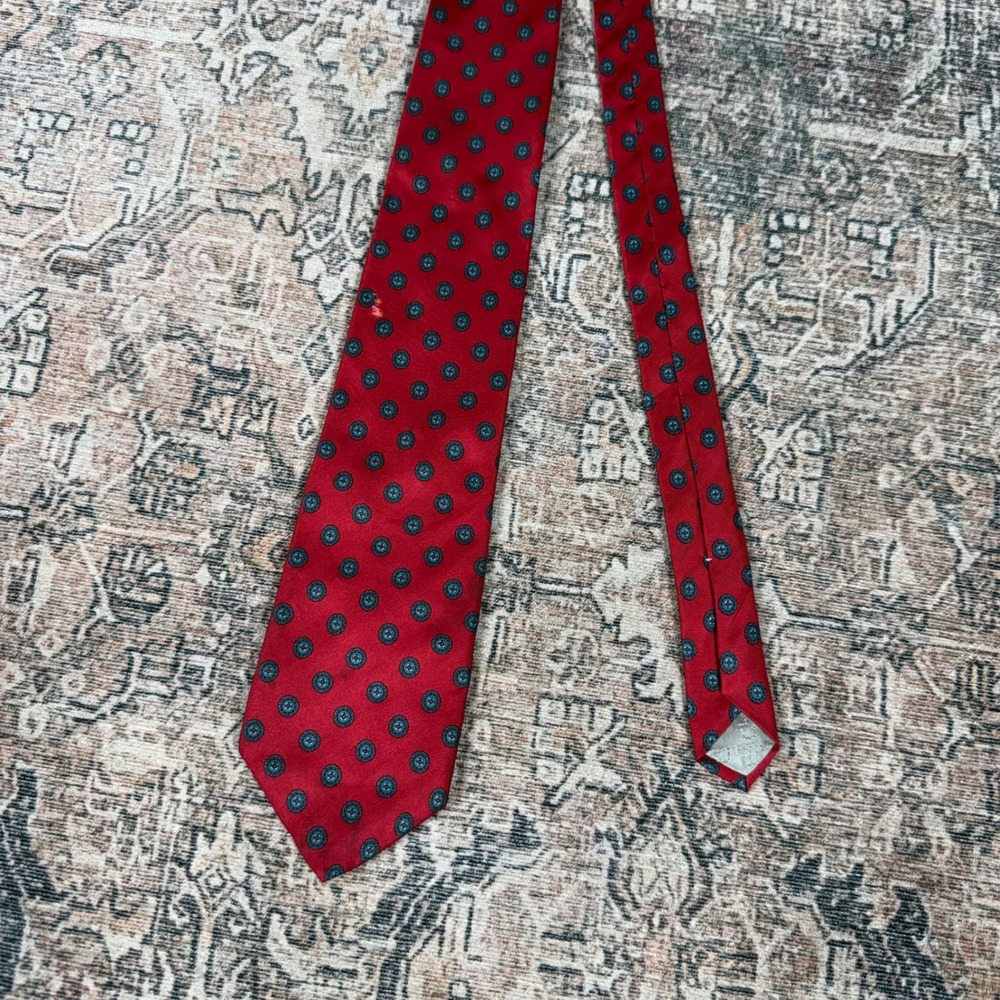 Vintage Christian Dior Mens Red Silk Necktie Made in USA Italian Fabric Vintage